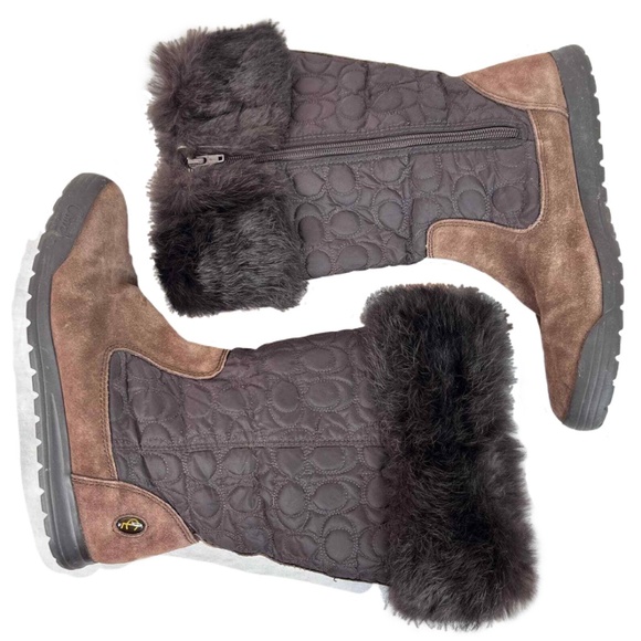 Coach Brown Talen Suede/Nylon/Rabbit Fur Winter Boots, Size 6 - Picture 4 of 13